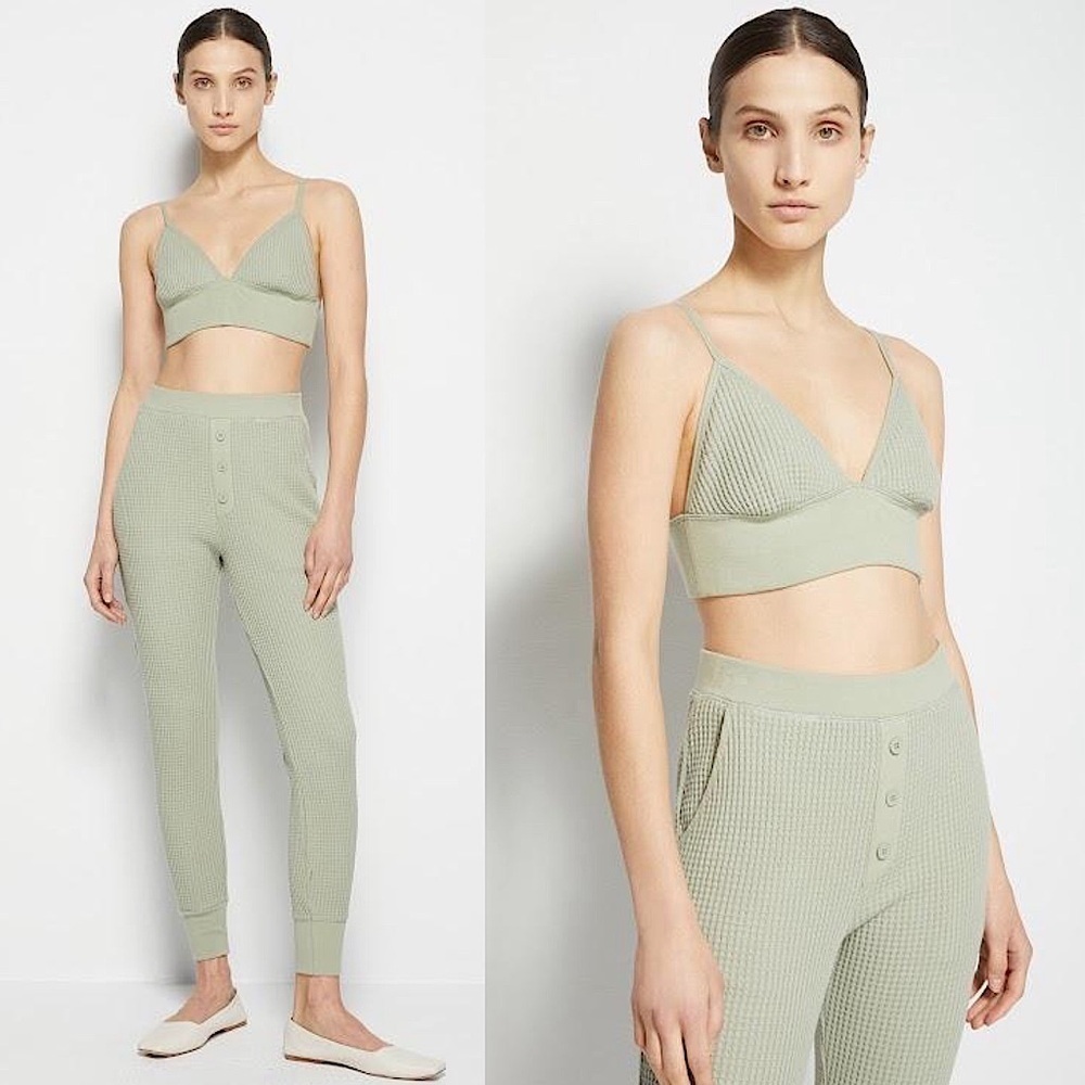 NWT JONATHAN SIMKHAI Sage Waffle Knit Sleeveless Triangle Bralette Crop Top‎ XS